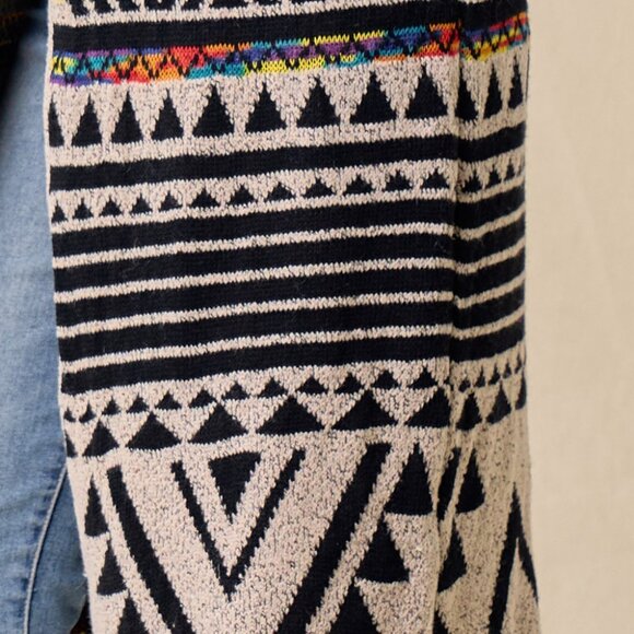 new ON BLUE SWEATER CARDIGAN WRAP boho western AZTEC TRIBAL TAUPE jacquard SM-3X - Picture 11 of 12